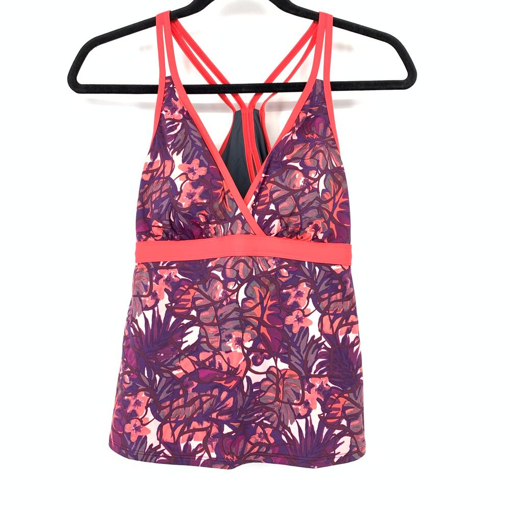 L.L.Bean Tankini Swim Top Womens Size 10 Racerback Purple Pink Floral Print
